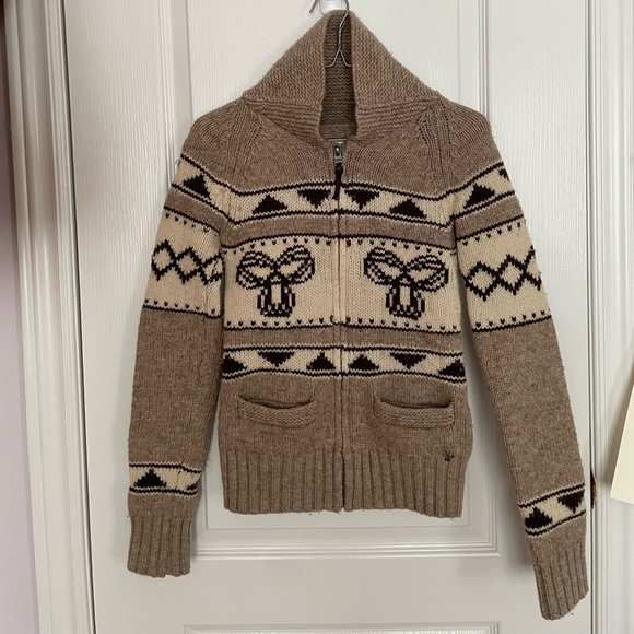 Tan wool zip up in beige. Size XS. - Picture 2 of 4